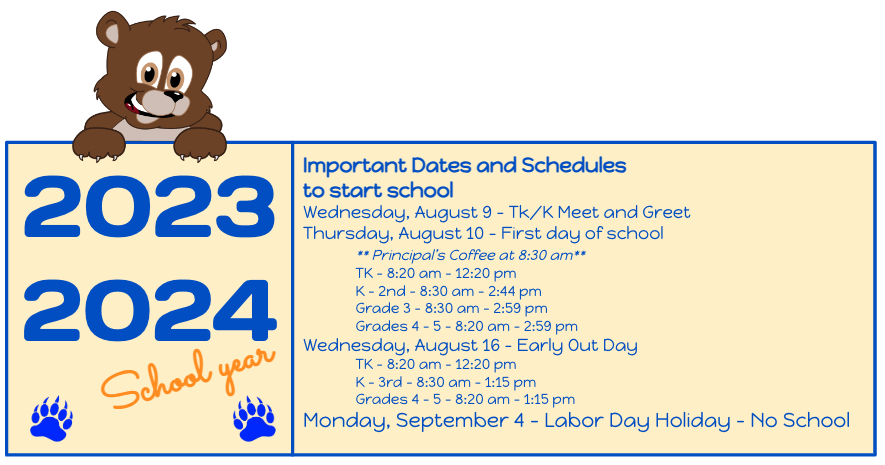 Important Dates & Schedules to start 2023-2024 school year